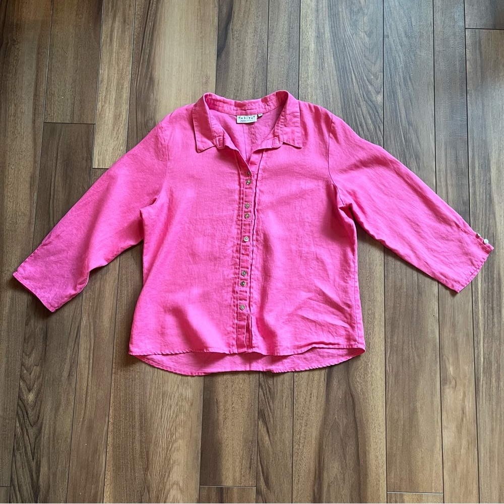 Habitat Pink Button Down Linen Shirt Women’s Size Large